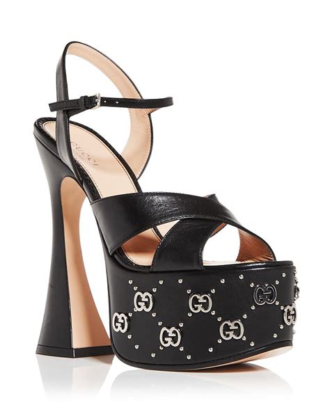 gucci women's platform sandals with double g|Gucci black high heel sandals.